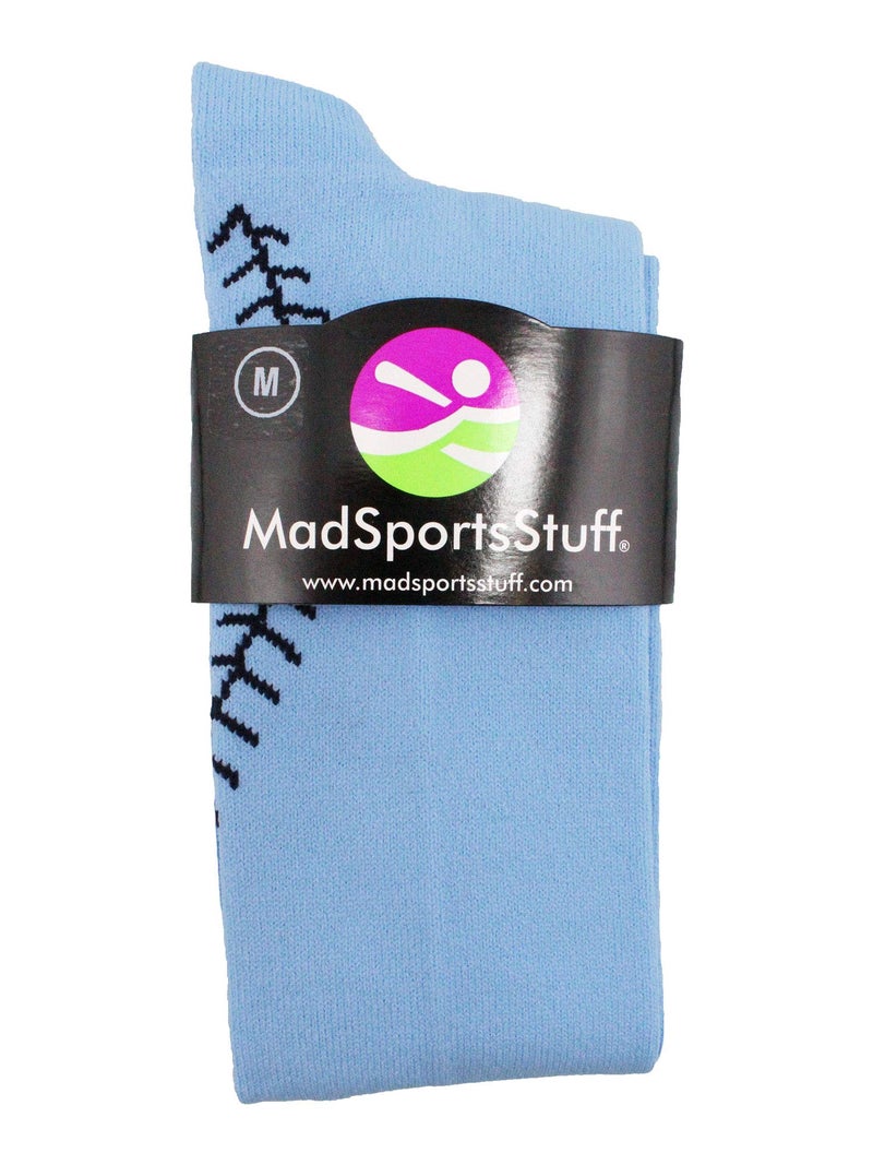 MadSportsStuff Softball Socks with Stitches Over the Calf (Columbia Blue/Navy, Medium) - Image 3